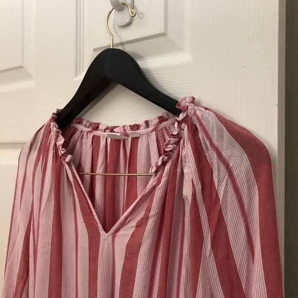 GAP Stripe Ruffle Shirt Lightweight Flowy Peasant Striped Summer Blouse Medium - Picture 10 of 15